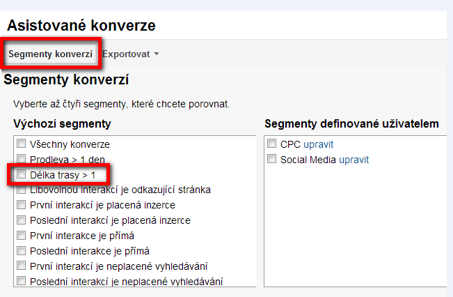 Google Analytics Multi Channel Funnels segmenty