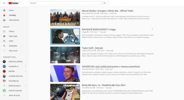 Výsledky hledání na YouTube